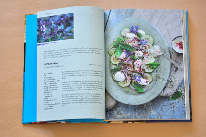 Gurkensalat mit Ducca, Minze und Borretsch